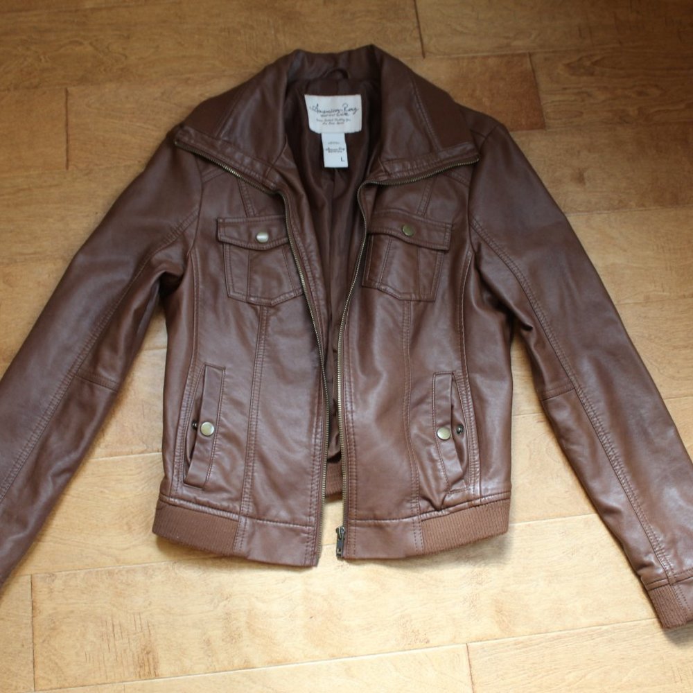 American Rag Brown Leather Bomber Jacket